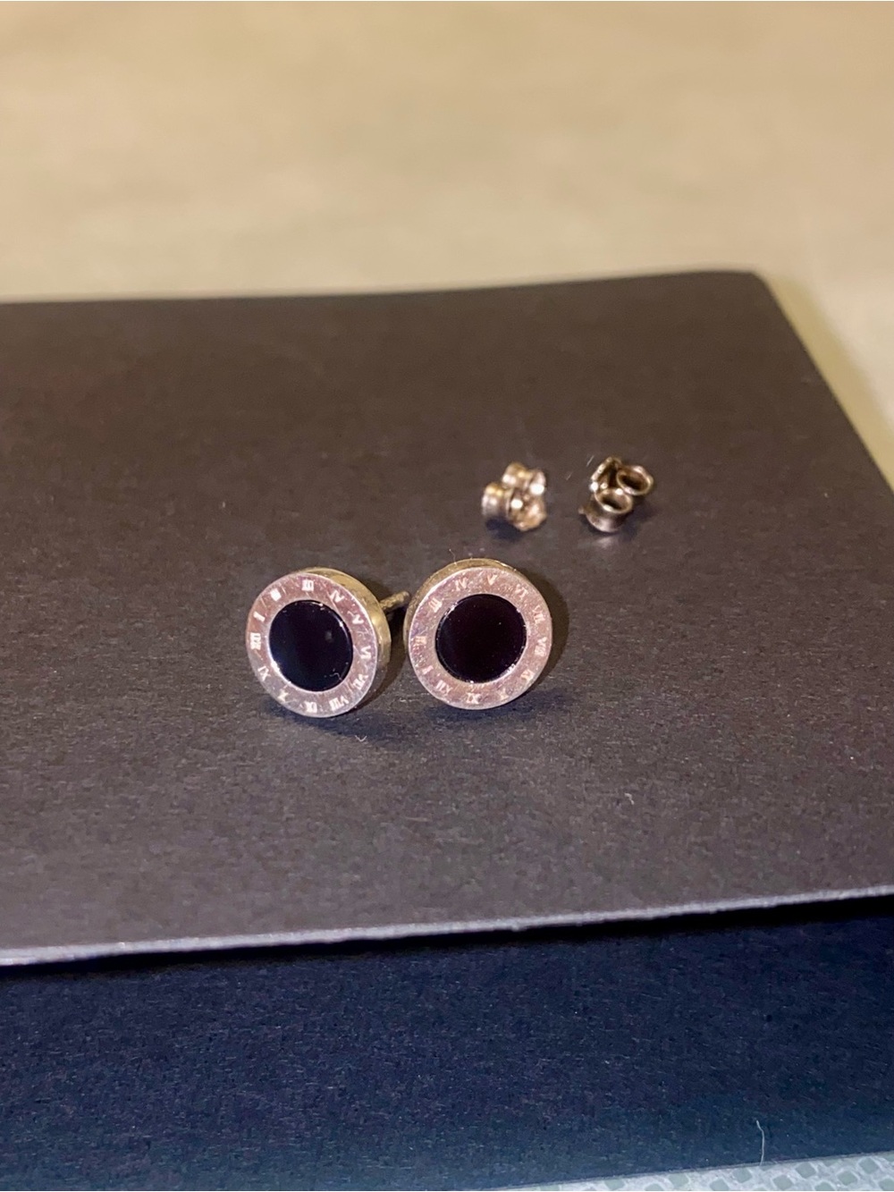 Elegant 925 Silver Black Onyx Circle Stud Earrings